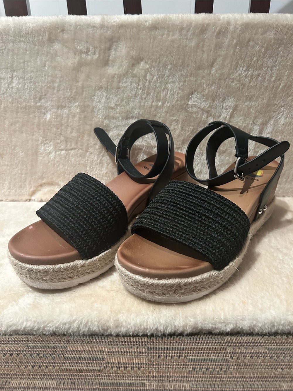 Women's Black Espadrille Wedge Sandals with Ankle Strap